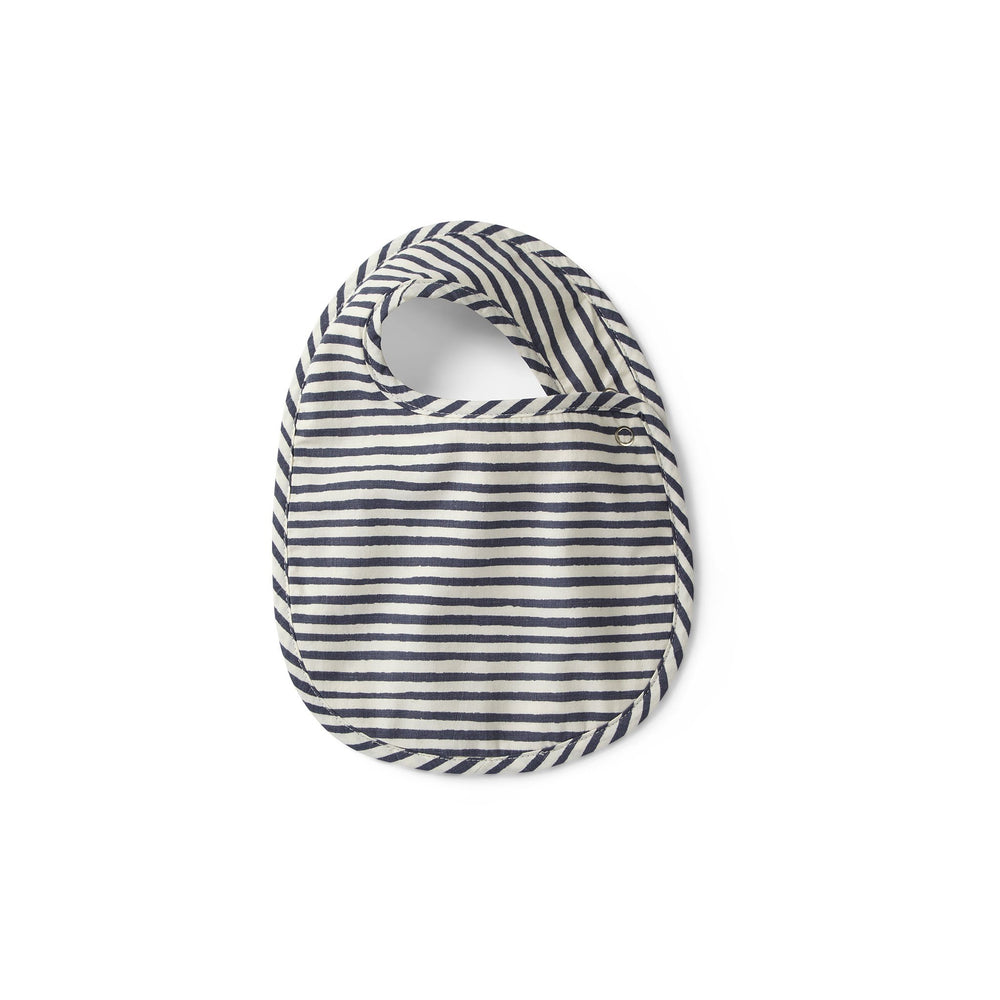 Pehr Stripes Away Ink Blue Single Bib. Absorbent terry cloth. White with blue stripes.