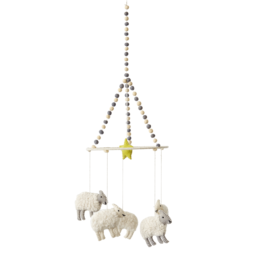 Pehr Counting Sheep Classic Mobile. Ethically Handmade using 100% wool and AZO-Free dyes. Mobile with Sheep.