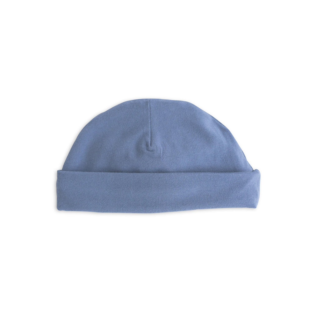 Pehr Cloud Blue Essentials Hat. GOTS Certified Organic Cotton & Dyes. Mid-toned blue hat.
