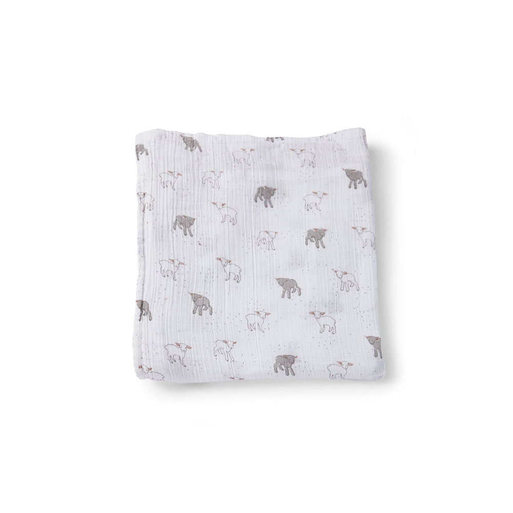 Pehr Little Lamb Count-the-Ways Cloth. GOTS Certified Organic Cotton. Multi-purpose cloth. White with Lambs.