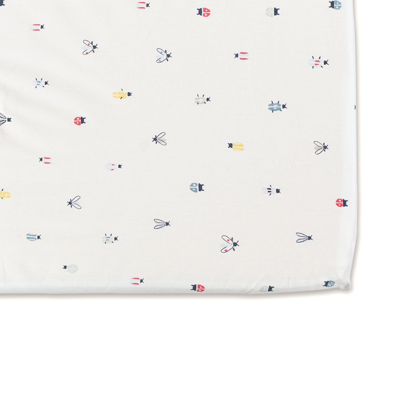 Pehr Love Bug Organic Crib Sheet. GOTS Certified Organic Cotton. Screen printed by hand using AZO-Free dyes. White with Ladybugs.