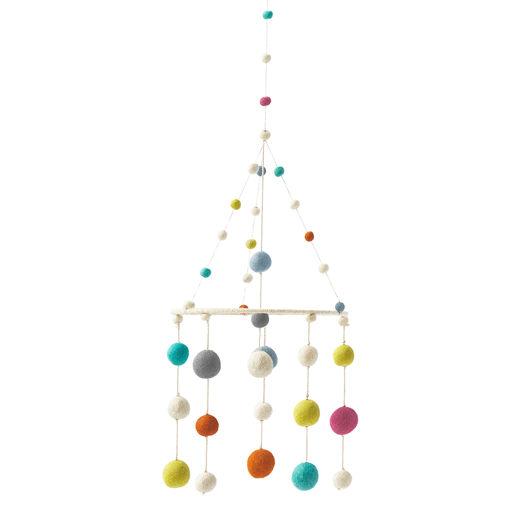 Pehr Merry Go Round Classic Mobile. Ethically Handmade using 100% wool and AZO-Free dyes. Mobile with colourful dots.