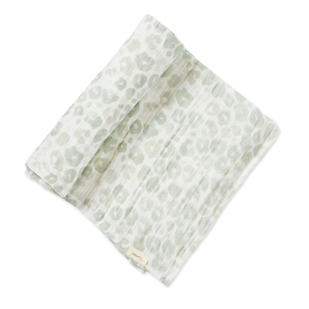 Pehr Poppy Celadon Organic Novelty Swaddles. Organic cotton, hand printed. White with green poppy celadon pattern.