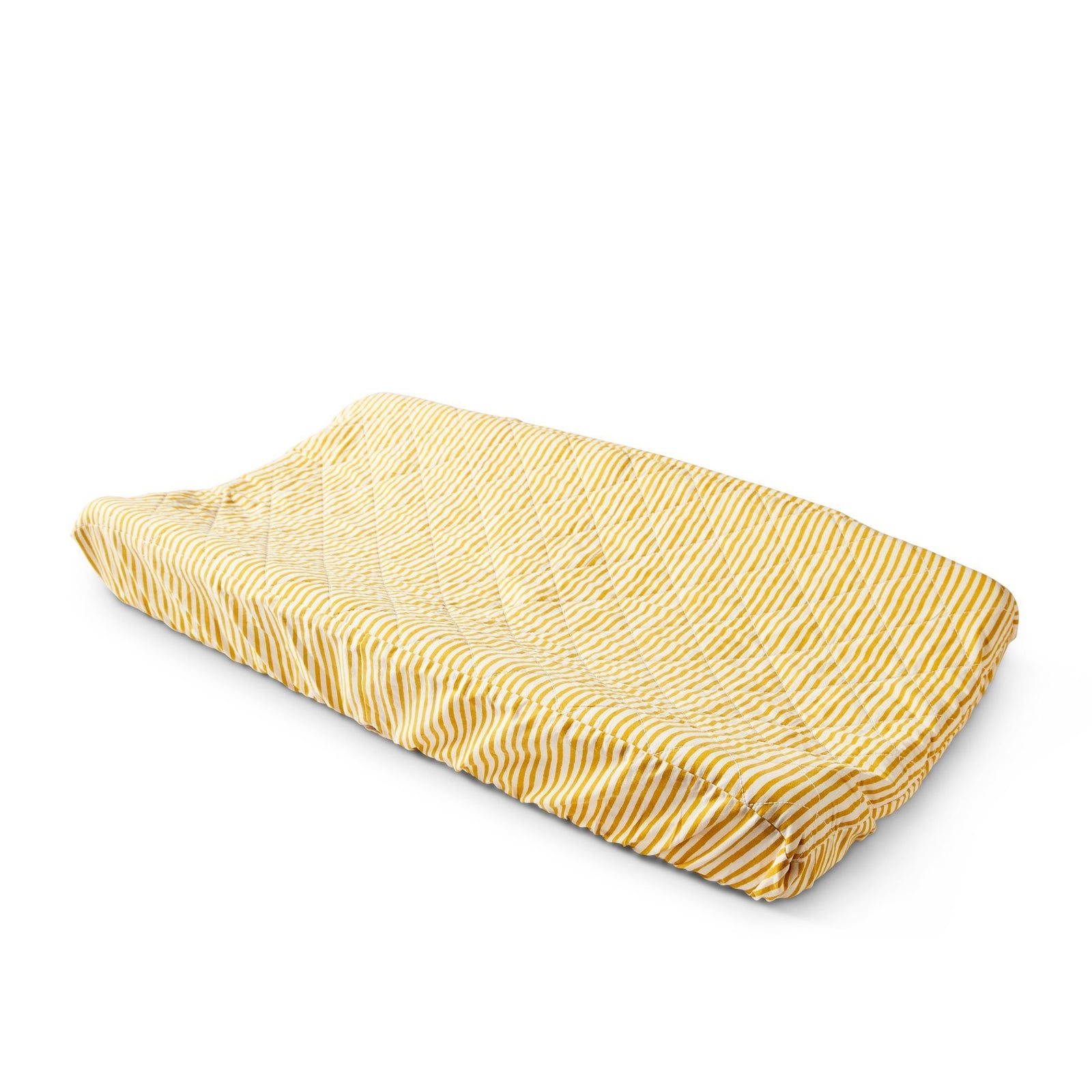 Pehr Stripes Away Marigold Change Pad Cover. Hand printed. White with gold stripes.