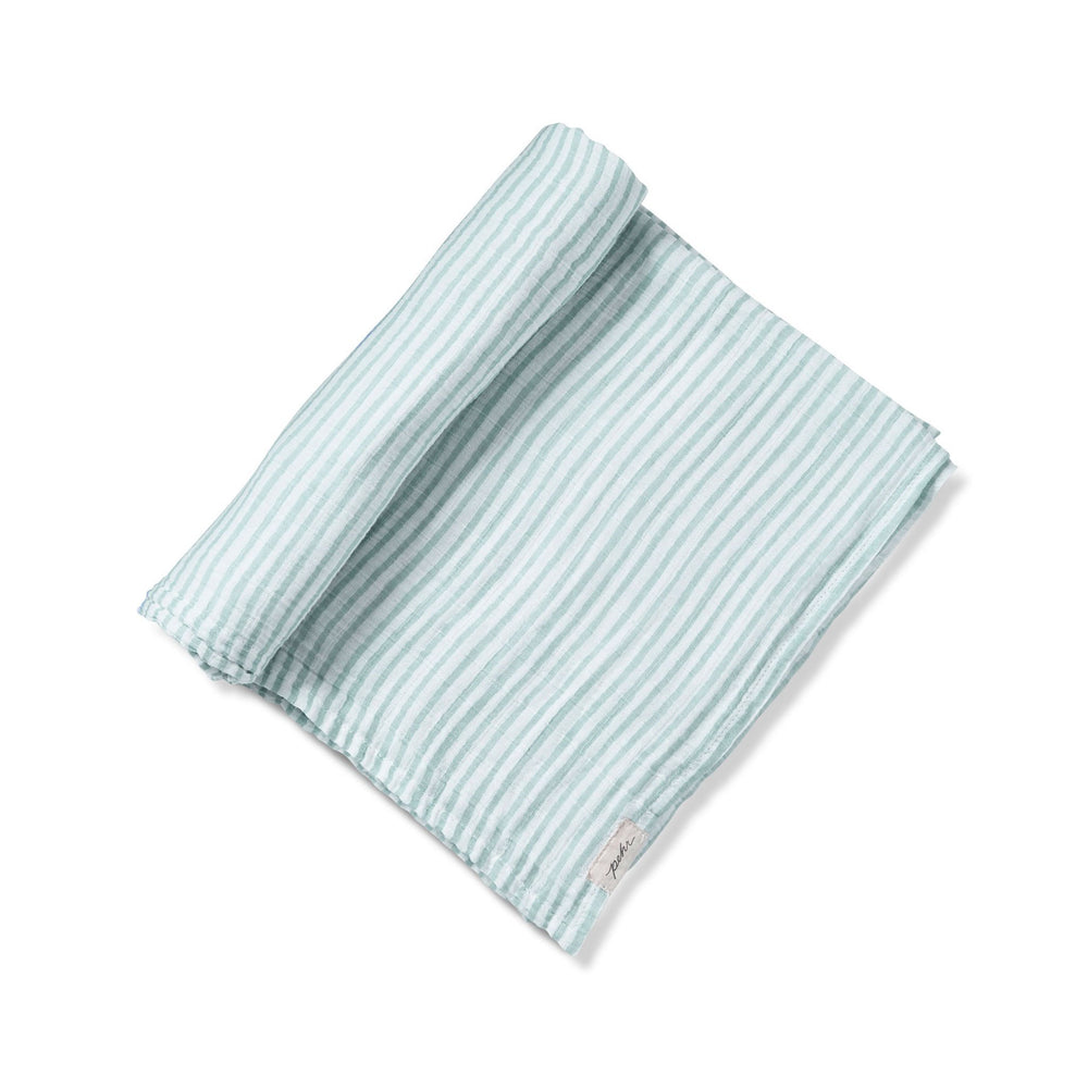 Pehr Stripes Away Sea Organic Striped Swaddles. GOTS Certified Organic Cotton. White with blue stripes.