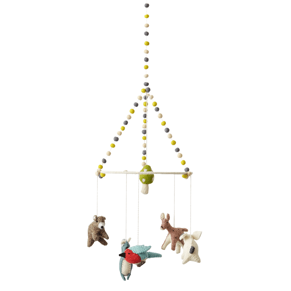 Pehr Woodland Creatures Classic Mobile. Ethically Handmade using 100% wool and AZO-Free dyes. Mobile with Animals.