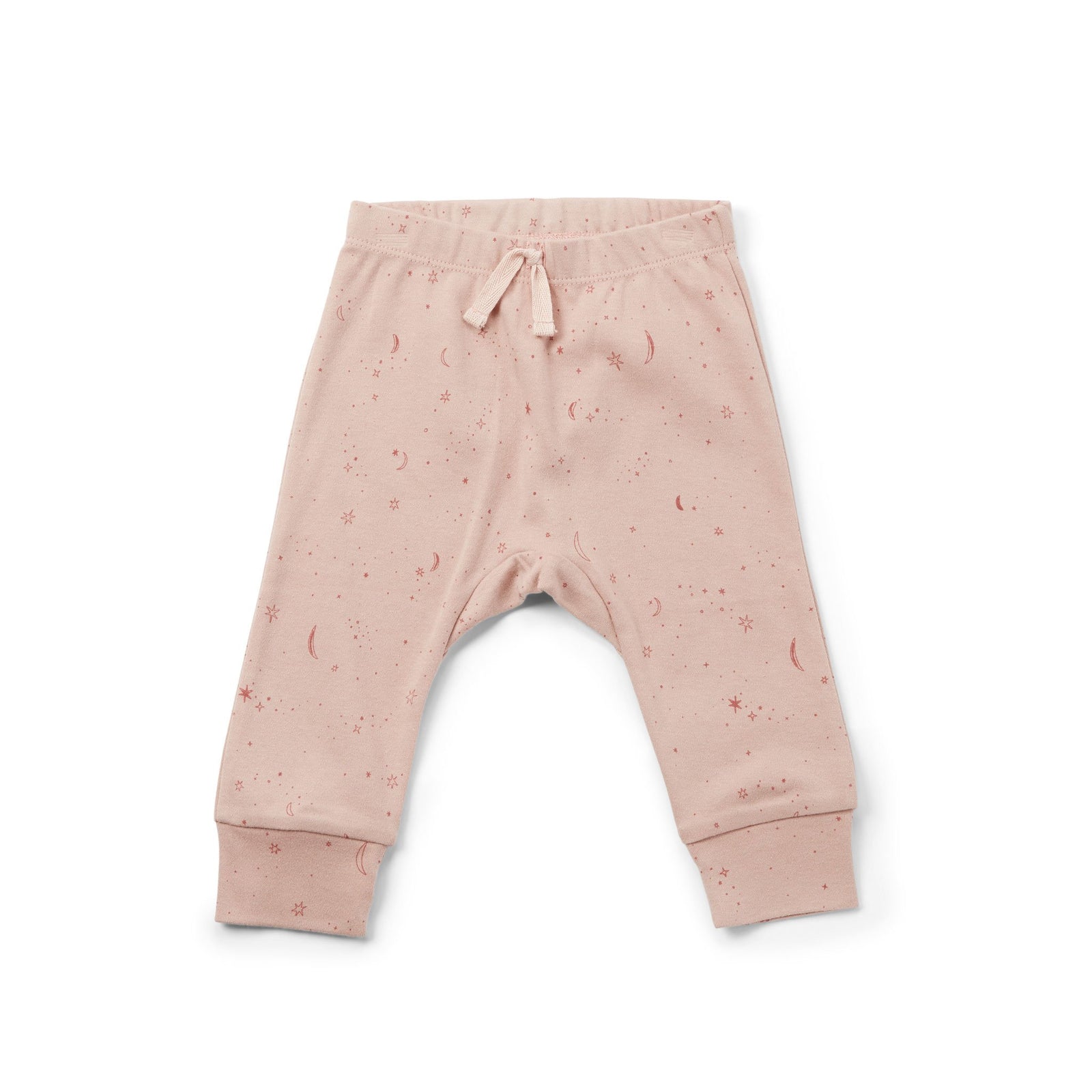 Pehr Stardust Organic Harem Pant. GOTS Certified Organic Cotton & Dyes. Pink with celestial pattern.