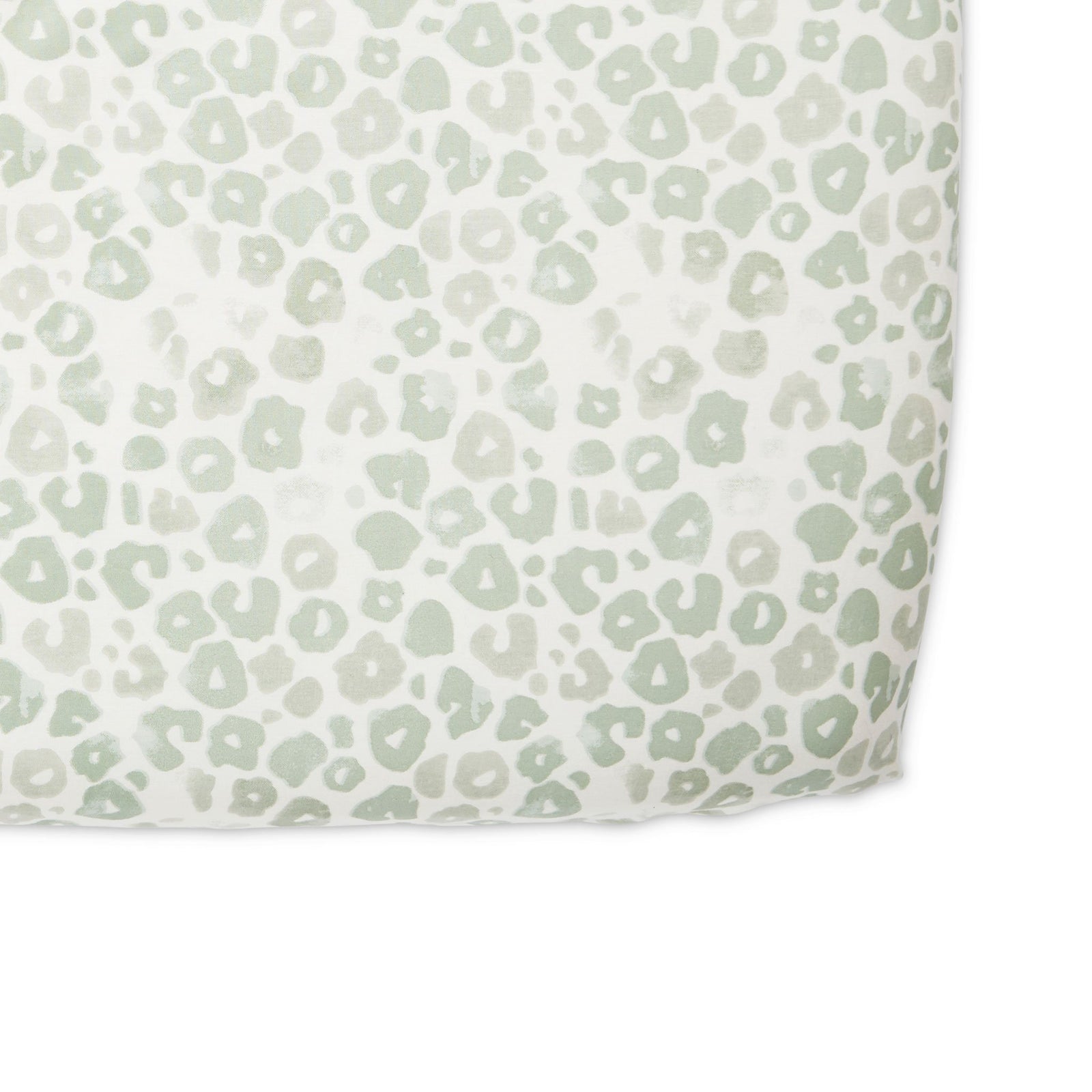 Pehr Poppy Celadon Organic Crib Sheet. GOTS Certified Organic Cotton. Screen printed by hand using AZO-Free dyes. White with blue poppies.