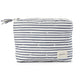 Pehr Ink Blue Organic On The Go Travel Pouch. GOTS Certified Organic Cotton & Dyes. White with dark blue stripes and zippered close.